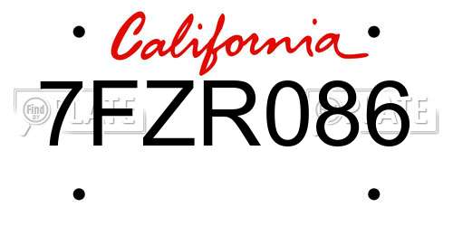 7FZR086 California License Plate