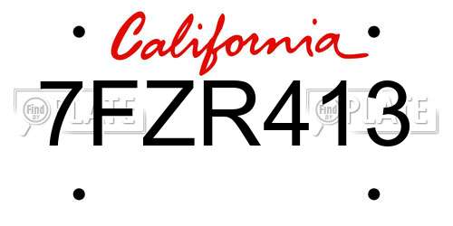 7FZR413 California License Plate