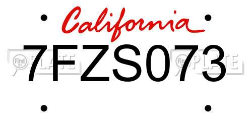 7FZS073 California License Plate