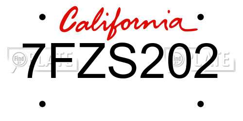 7FZS202 California License Plate