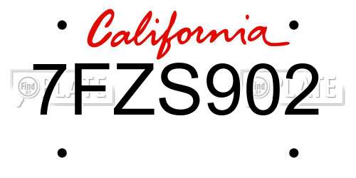7FZS902 California License Plate
