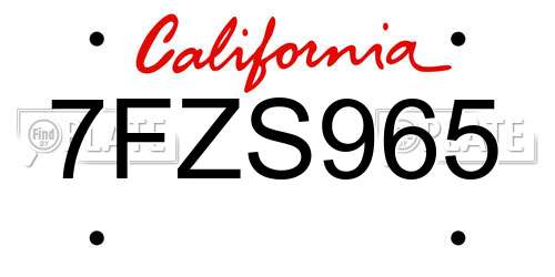 7FZS965 California License Plate