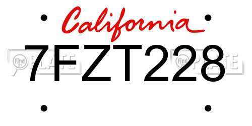 7FZT228 California License Plate