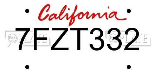 7FZT332 California License Plate