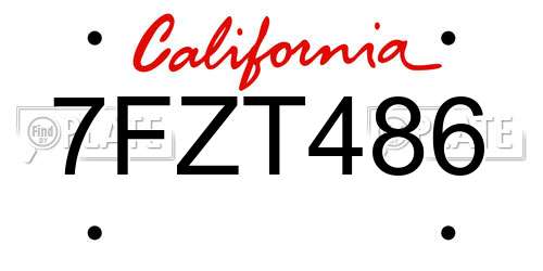 7FZT486 California License Plate