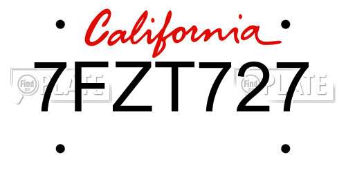 7FZT727 California License Plate