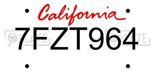 7FZT964 California License Plate