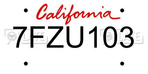 7FZU103 California License Plate