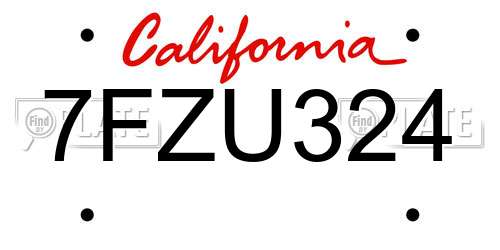 7FZU324 California License Plate