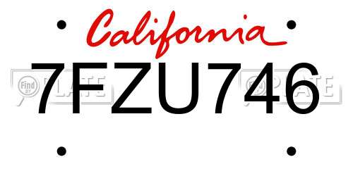 7FZU746 California License Plate