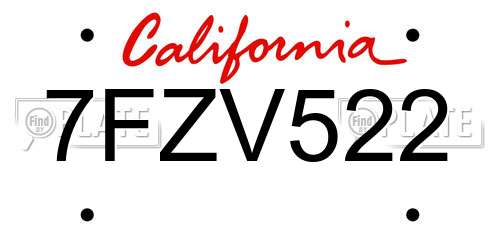 7FZV522 California License Plate