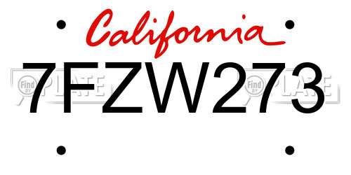 7FZW273 California License Plate