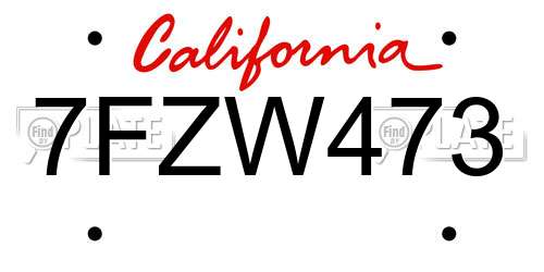 7FZW473 California License Plate