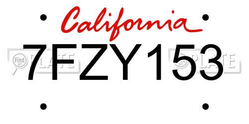 7FZY153 California License Plate