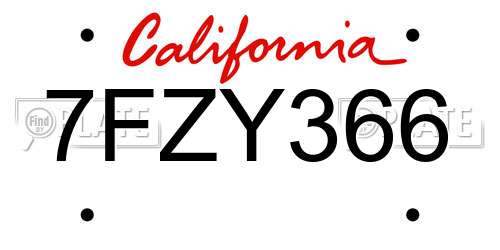 7FZY366 California License Plate
