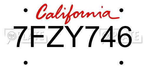 7FZY746 California License Plate