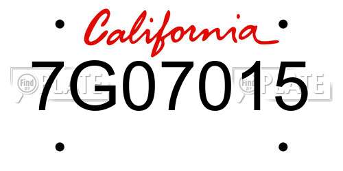 7G07015 California License Plate