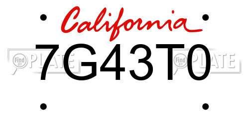 7G43T0 California License Plate