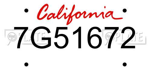 7G51672 California License Plate
