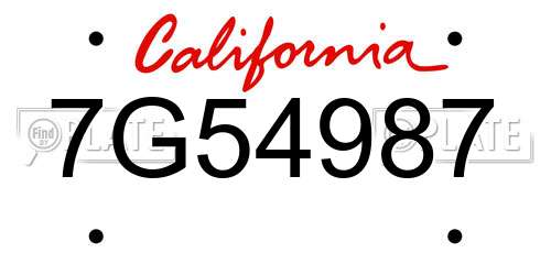 7G54987 California License Plate