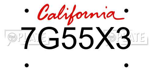 7G55X3 California License Plate