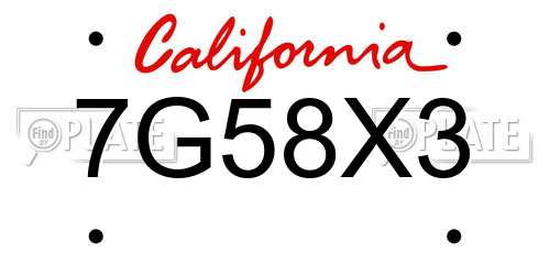 7G58X3 California License Plate