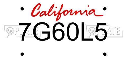 7G60L5 California License Plate