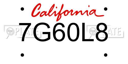 7G60L8 California License Plate