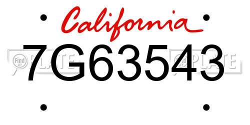 7G63543 California License Plate