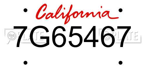 7G65467 California License Plate