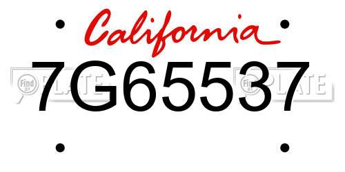 7G65537 California License Plate