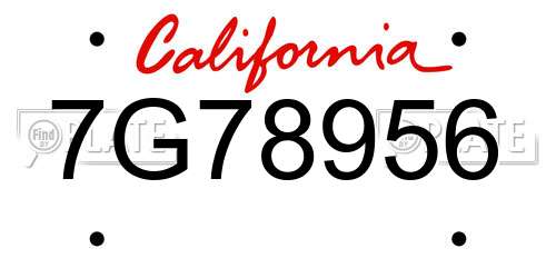 7G78956 California License Plate
