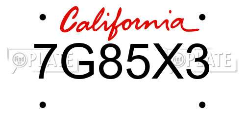 7G85X3 California License Plate