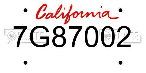 7G87002 California License Plate