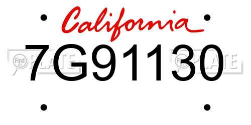 7G91130 California License Plate