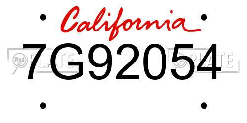 7G92054 California License Plate