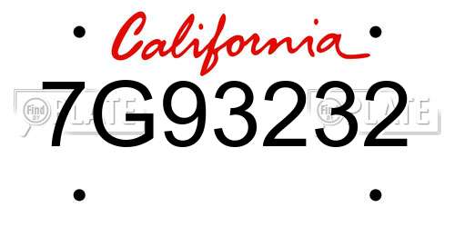 7G93232 California License Plate