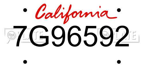 7G96592 California License Plate