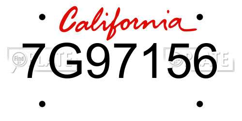 7G97156 California License Plate