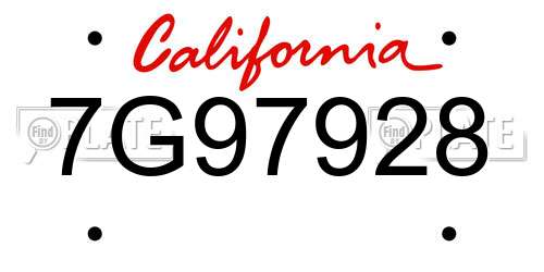 7G97928 California License Plate