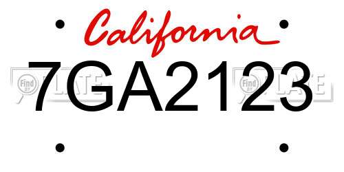 7GA2123 California License Plate