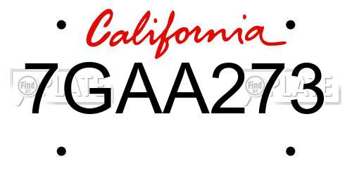 7GAA273 California License Plate