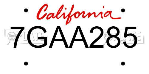 7GAA285 California License Plate