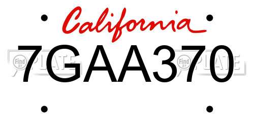 7GAA370 California License Plate