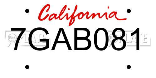7GAB081 California License Plate