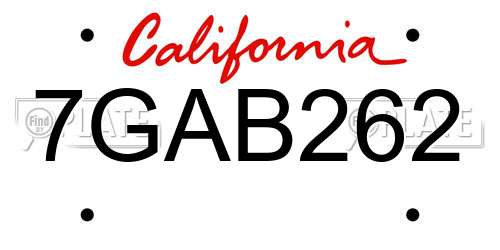 7GAB262 California License Plate