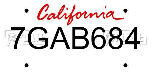 7GAB684 California License Plate