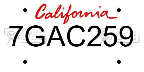 7GAC259 California License Plate