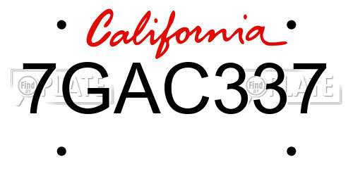 7GAC337 California License Plate