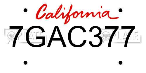 7GAC377 California License Plate